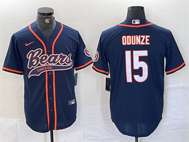 Chicago Bears #15 Rome Odunze Navy With Patch Baseball Jersey