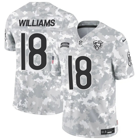 Chicago Bears #18 Caleb Williams 2024 FUSE Arctic Camo Salute to Service Jersey