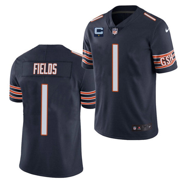 Chicago Bears 2022 #1 Justin Fields Navy With 1-star C Patch Jersey