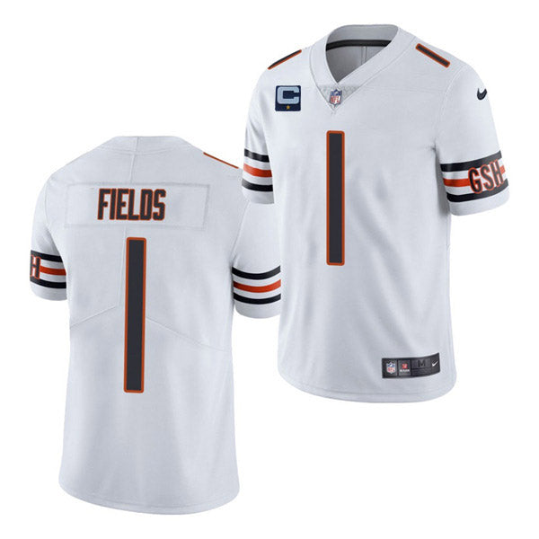 Chicago Bears 2022 #1 Justin Fields White With 1-star C Patch Jersey