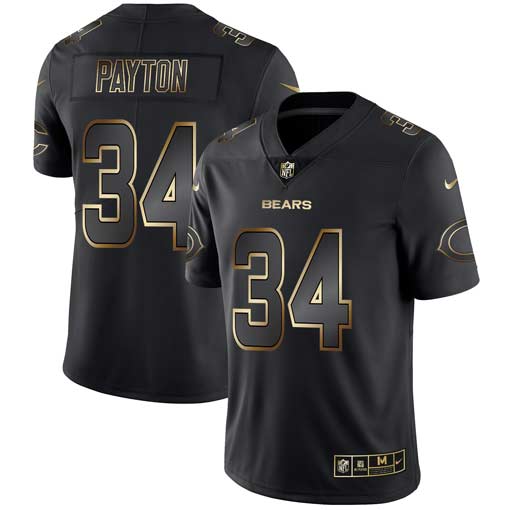 Chicago Bears #34 Walter Payton 2019 Black Gold Edition Jersey