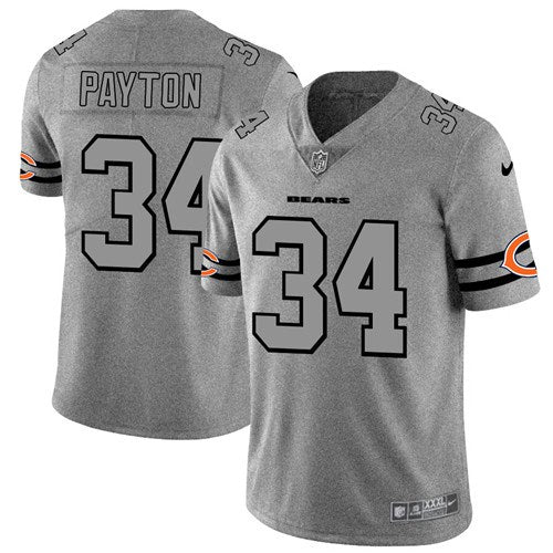 Chicago Bears #34 Walter Payton 2019 Gray Gridiron Team Logo Jersey