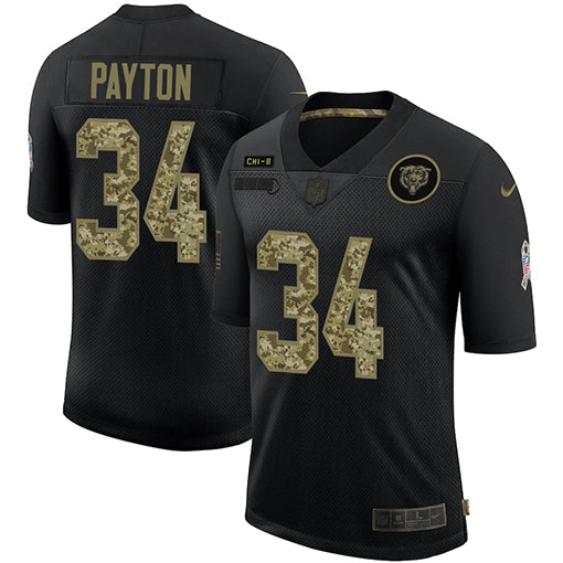 Chicago Bears #34 Walter Payton 2020 Black Camo Salute To Service Jersey
