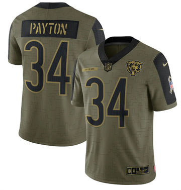 Chicago Bears #34 Walter Payton 2021 Olive Salute To Service Jersey