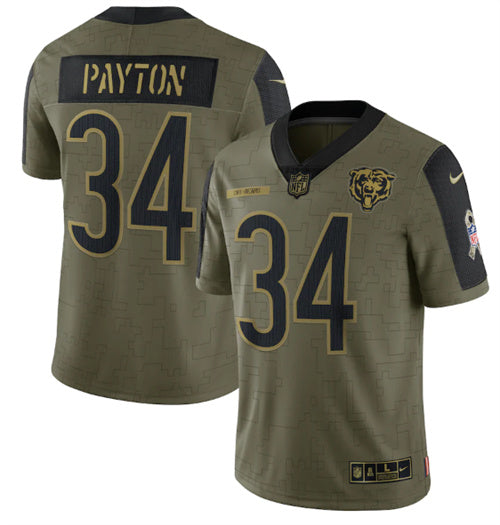 Chicago Bears #34 Walter Payton 2021 Olive Salute To Service Jersey