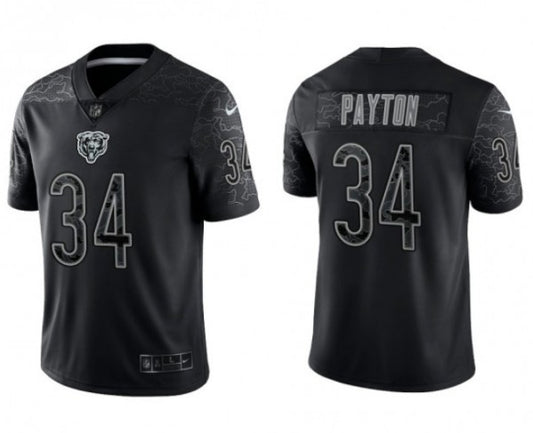 Chicago Bears #34 Walter Payton Black Reflective Jersey