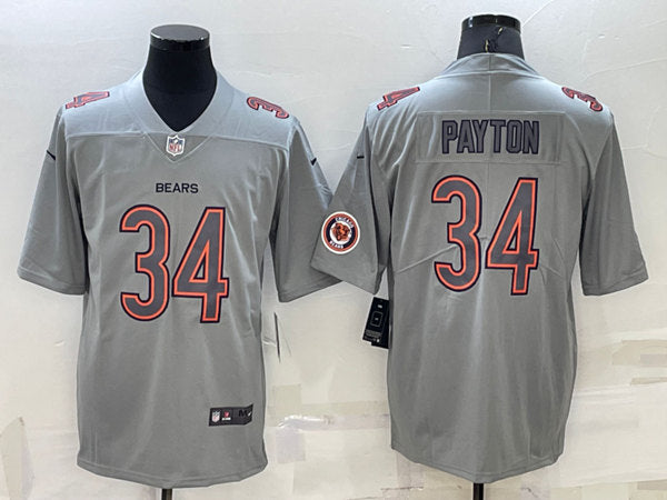 Chicago Bears #34 Walter Payton Gray With Patch Atmosphere Fashion Jersey