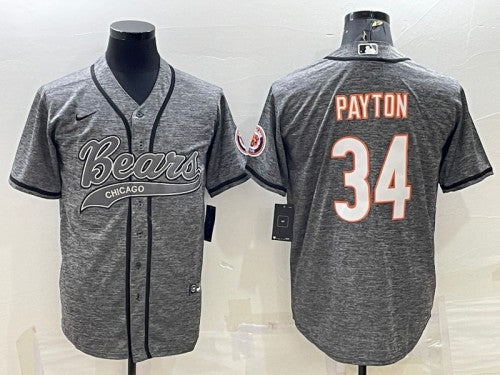 Chicago Bears #34 Walter Payton Gray With Patch Baseball Jersey
