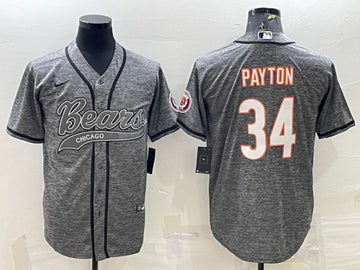Chicago Bears #34 Walter Payton Gray With Patch Baseball Jersey