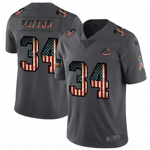 Chicago Bears #34 Walter Payton Grey 2019 Salute To Service USA Flag Fashion Jersey
