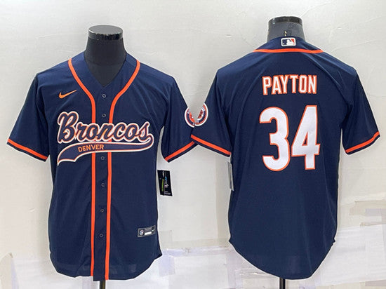Chicago Bears #34 Walter Payton Navy Baseball Jersey