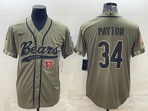 Chicago Bears #34 Walter Payton Olive 2022 Salute To Service Baseball Jersey