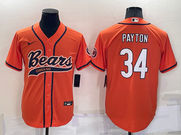 Chicago Bears #34 Walter Payton Orange Baseball Jersey