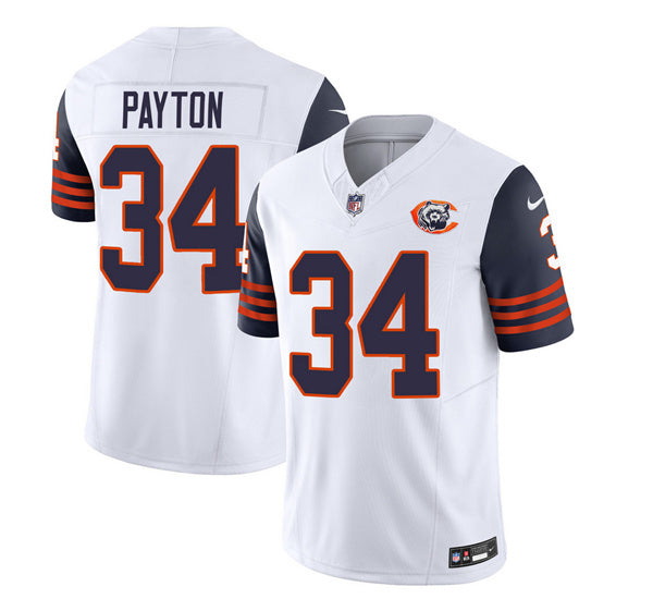 Chicago Bears #34 Walter Payton White-Navy 2023 FUSE Throwback Football Game Jersey