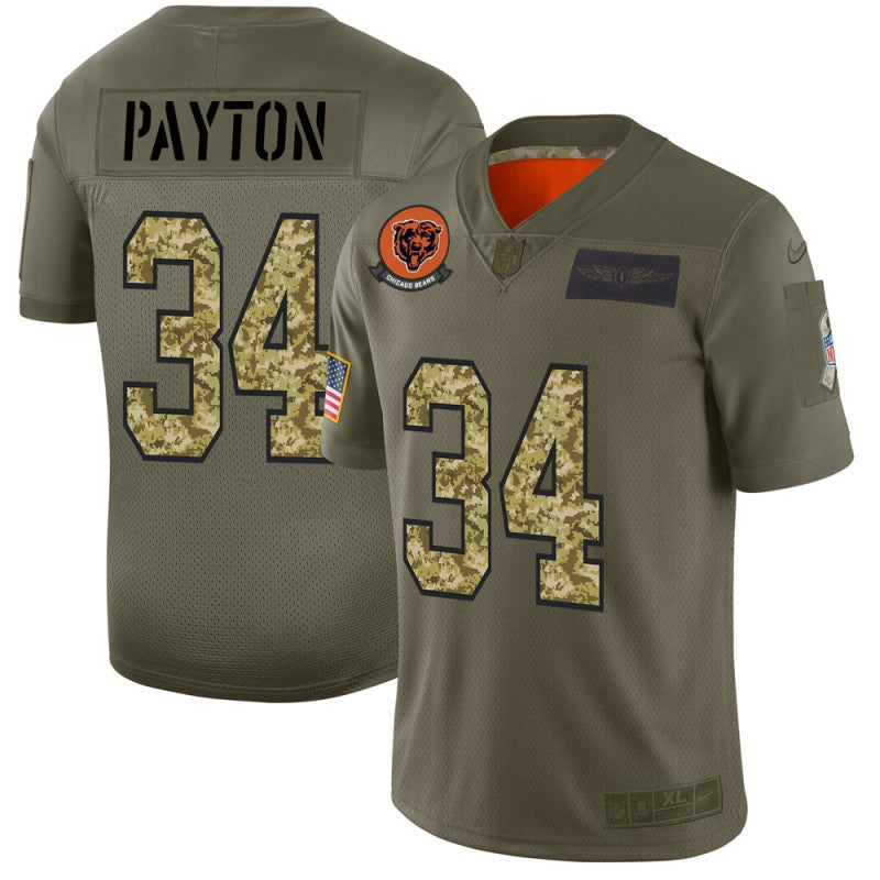 Chicago Bears 4XL 5XL #34 Walter Payton 2019 Olive-Camo Salute To Service Jersey