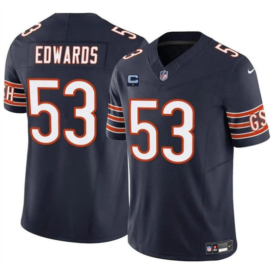 Chicago Bears #53 TJ Edwards Navy 2024 FUSE With 1-star C Patch Jersey