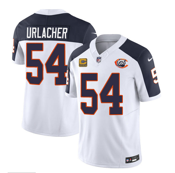 Chicago Bears #54 Brian Urlacher White-Navy 2023 FUSE With 4-star C PatchThrowback Football Game Jersey
