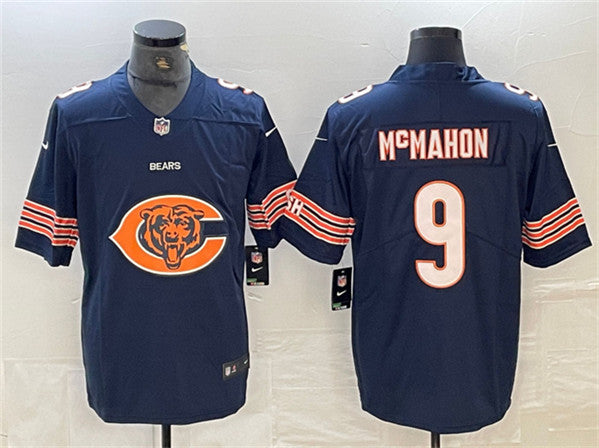 Chicago Bears #9 Jim McMahon Navy Team Big Logo Jersey