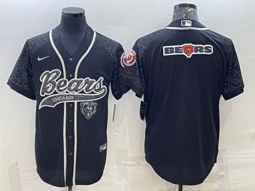 Chicago Bears Black Reflective Team Big Logo With Patch Baseball Jersey