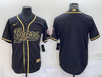Chicago Bears Blank Black Gold With Patch Baseball Jersey
