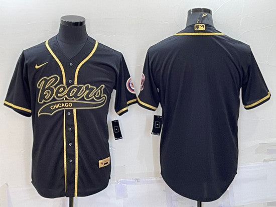 Chicago Bears Blank Black Gold With Patch Baseball Jersey