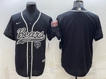 Chicago Bears Blank Black Reflective With Patch Baseball Jersey