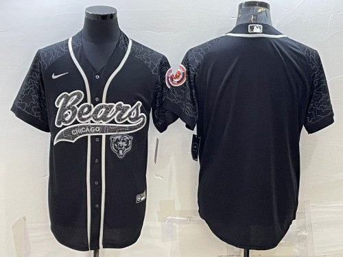 Chicago Bears Blank Black Reflective With Patch Baseball Jersey