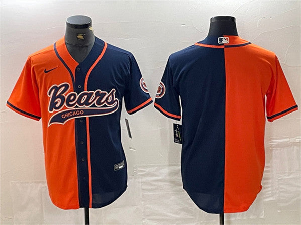Chicago Bears Blank Orange-Navy Split With Patch Baseball Jersey