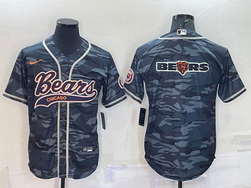 Chicago Bears Gray Camo Team Big Logo With Patch Baseball Jersey