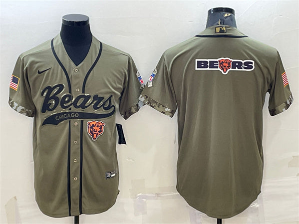 Chicago Bears Olive 2022 Salute To Service Team Big Logo Baseball Jersey