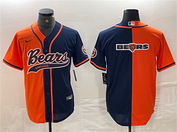 Chicago Bears Team Big Logo Orange-Navy Split With Patch Baseball Jersey