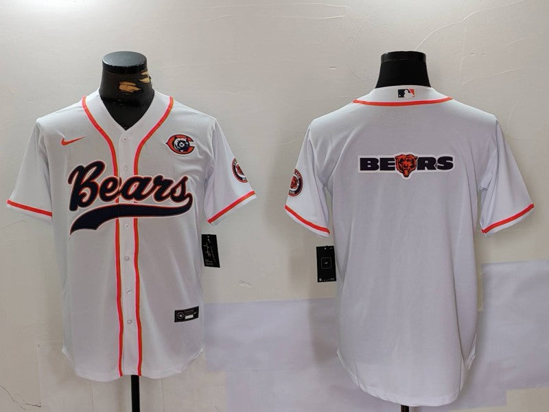 Chicago Bears White Team Big Logo With Patch Baseball Jersey