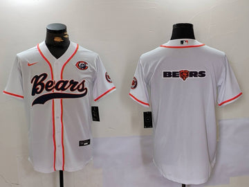 Chicago Bears White Team Big Logo With Patch Baseball Jersey