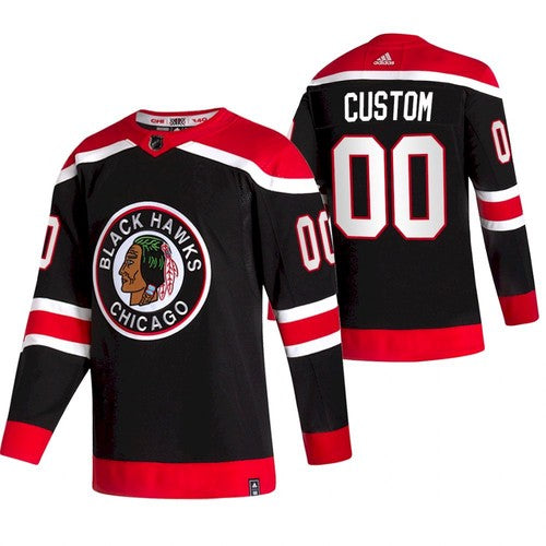 Custom Chicago Blackhawks black Reverse Retro jersey