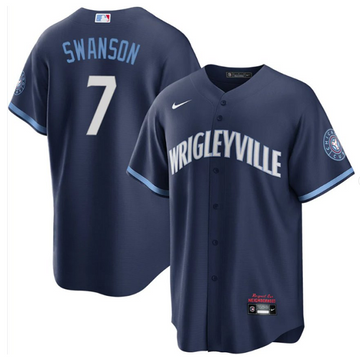 Dansby Swanson Chicago Cubs navy City Connect jersey
