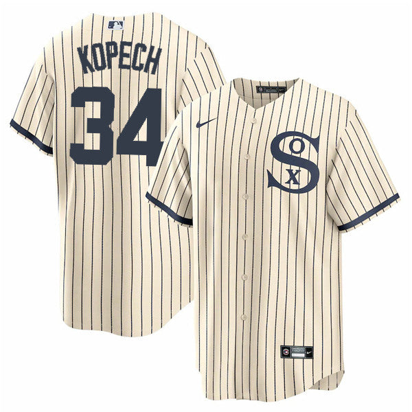 Michael Kopech Chicago White Sox cream-navy jersey