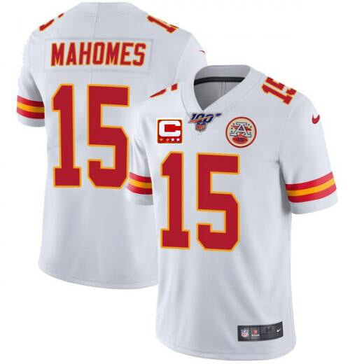 Chiefs 100th #15 Patrick Mahomes White With C Patch Jersey