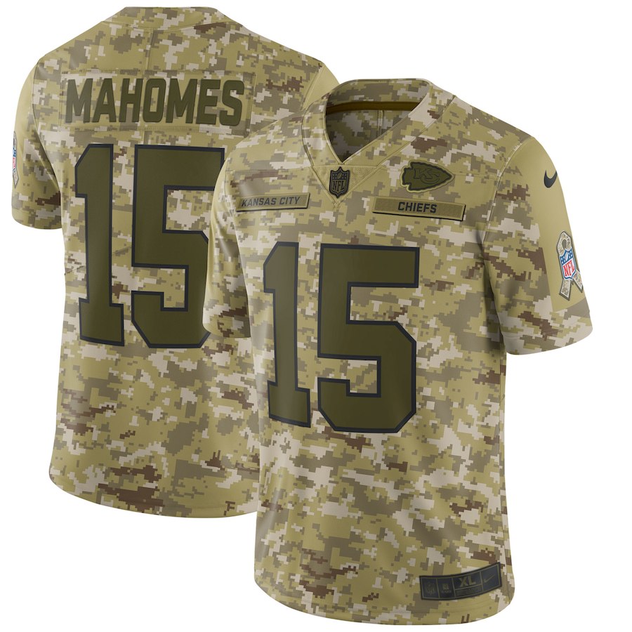 Chiefs #15 Patrick Mahomes 2018 Camo Salute to Service Jersey