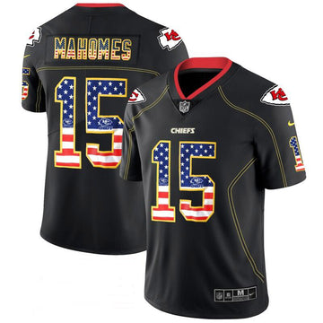 Chiefs #15 Patrick Mahomes Black 2018 USA Flag Color Rush Fashion Jersey