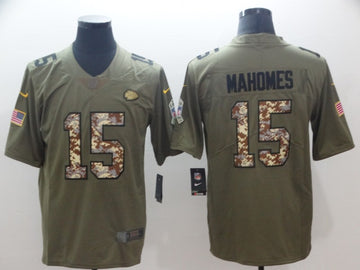 Chiefs # 15 Patrick Mahomes Olive Salute to Service Jersey