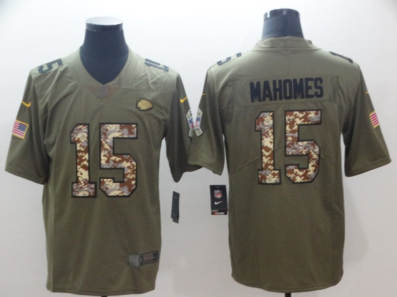 Chiefs # 15 Patrick Mahomes Olive Salute to Service Jersey
