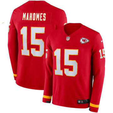 Chiefs #15 Patrick Mahomes Red Therma Long Sleeve Jersey