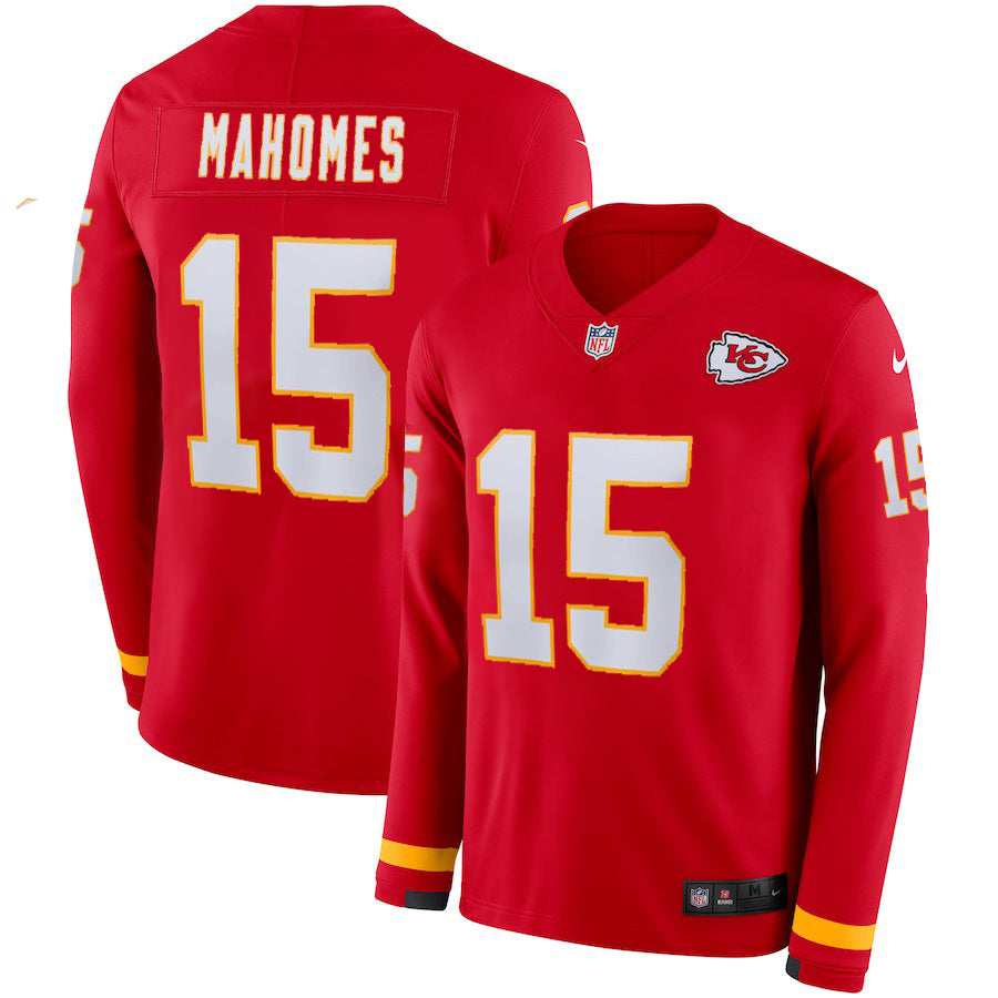 Chiefs #15 Patrick Mahomes Red Therma Long Sleeve Jersey