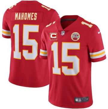 Chiefs #15 Patrick Mahomes Red With C Patch Jersey