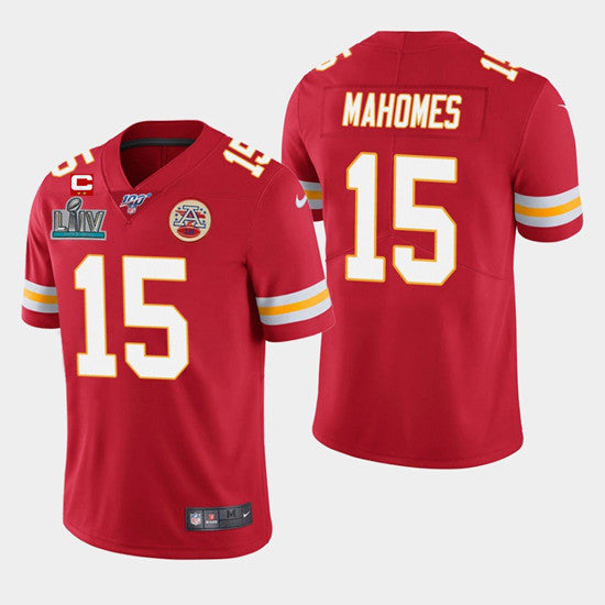 Chiefs #15 Patrick Mahomes Super Bowl LIV Red C Patch 100th Jersey