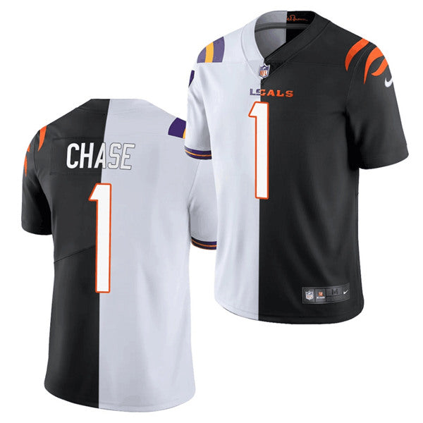 Cincinnati Bengals #1 Ja'Marr Chase 2021 Black-White Split Jersey
