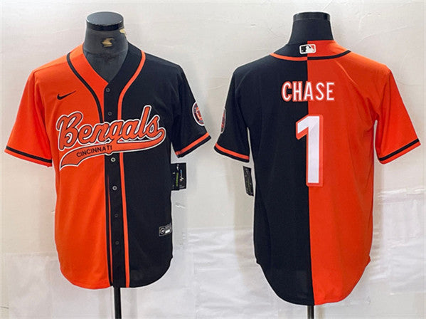 Cincinnati Bengals #1 Ja'Marr Chase Black-Orange Split With Patch Jersey
