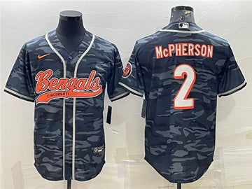 Cincinnati Bengals #2 Evan McPherson Gray Camo With Patch Baseball Jersey