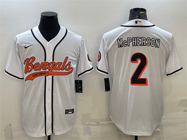 Cincinnati Bengals #2 Evan McPherson White With Patch Baseball Jersey