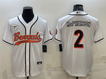 Cincinnati Bengals #2 Evan McPherson White With Patch Baseball Jersey
